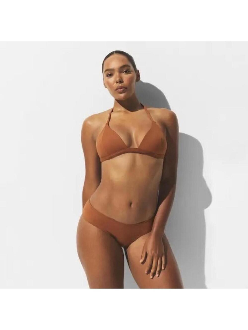 SKIMS Classic Swim Push Up Triangle Bikini Top Bronze Size L NWT